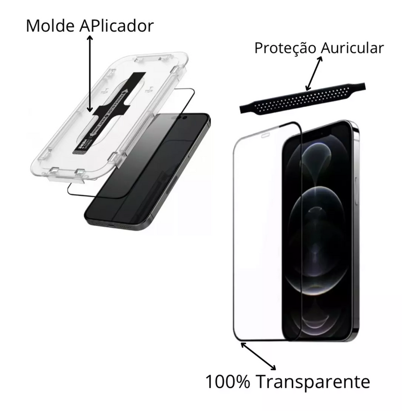 Película 3D Vidro Hidrogel p/ iPhone X XS 11 12 13 14 15 16 Pro Max