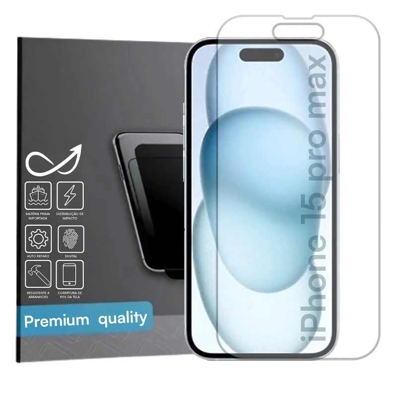 Película Hidrogel HD p/ iPhone 15 Plus Pro Max Auto-Reparo Crystal