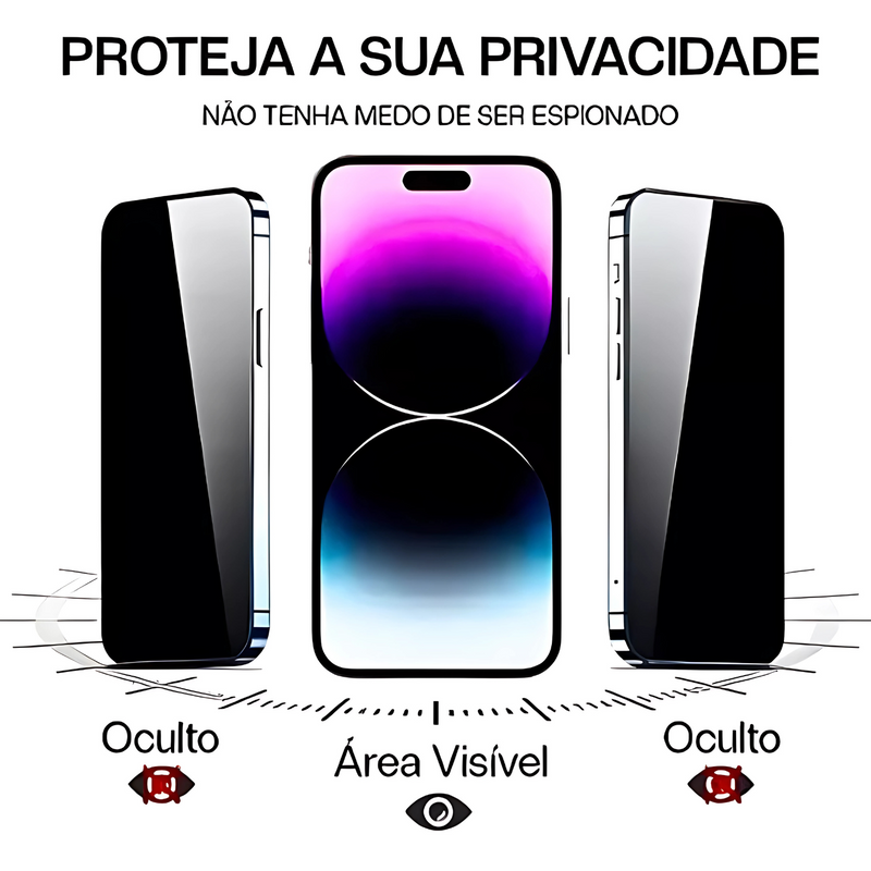 Película Privacidade 3D p/ iPhone X XS 11 12 13 14 15 16 Pro Max