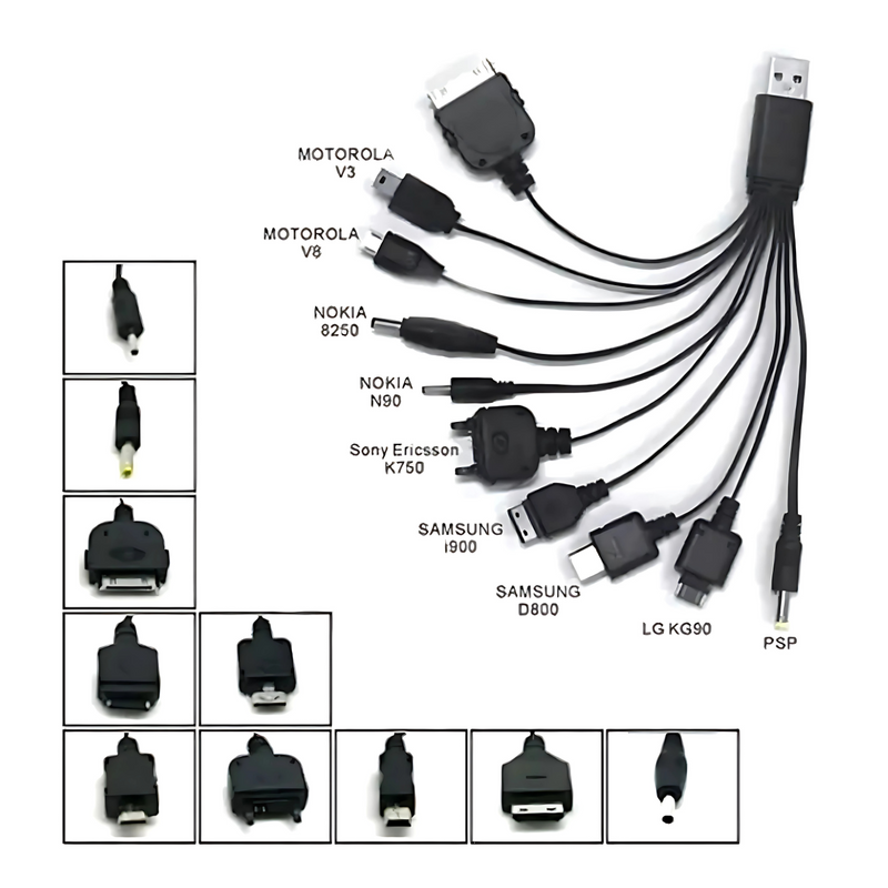 Cabo USB Multi Carregador 10 em 1 Universal Celular Antigo