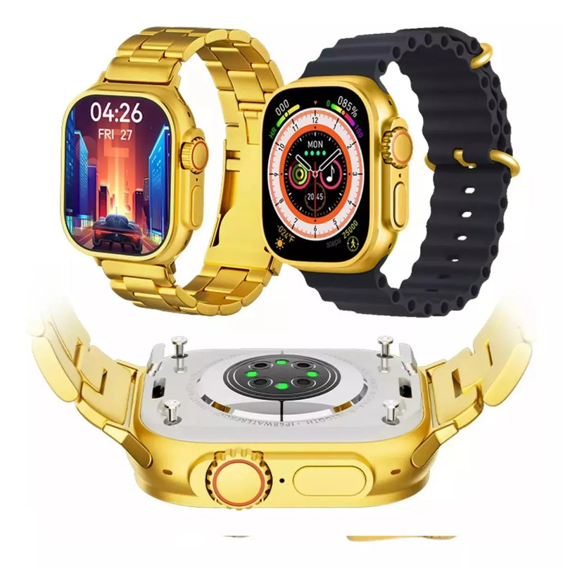 Smartwatch Ultra Mini Gold 41mm NFC HD Feminino 2 Pulseiras iOS Android
