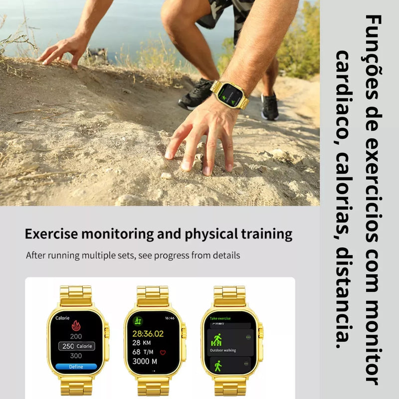 Smartwatch Ultra Mini Gold 41mm NFC HD Feminino 2 Pulseiras iOS Android