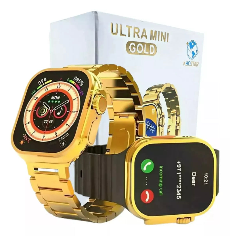 Smartwatch Ultra Mini Gold 41mm NFC HD Feminino 2 Pulseiras iOS Android