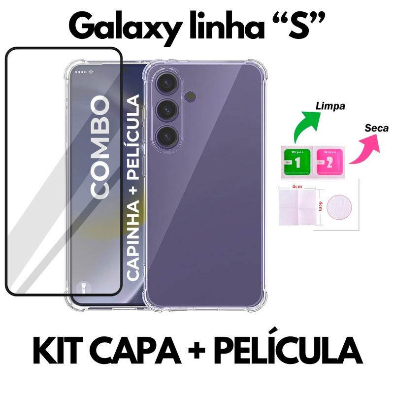 Kit Capa e Película 3D para Galaxy S Series Modelos S8 a S25 com Proteção para Ultra Plus FE e Edge