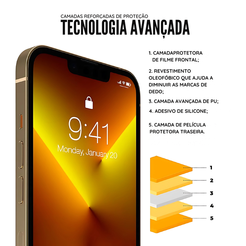 Película Hidrogel HD p/ iPhone 16 Pro Max Auto-Reparo Invisível