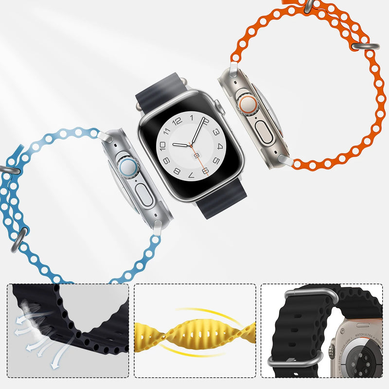 Pulseira Oceano de Silicone para Apple Watch Ultra Series 9 SE e Smartwatches com Caixa de 38mm a 49mm com Encaixe Rápido e Conforto Premium
