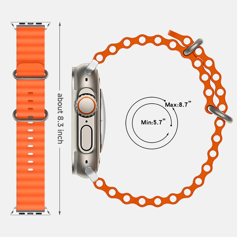 Pulseira Oceano de Silicone para Apple Watch Ultra Series 9 SE e Smartwatches com Caixa de 38mm a 49mm com Encaixe Rápido e Conforto Premium