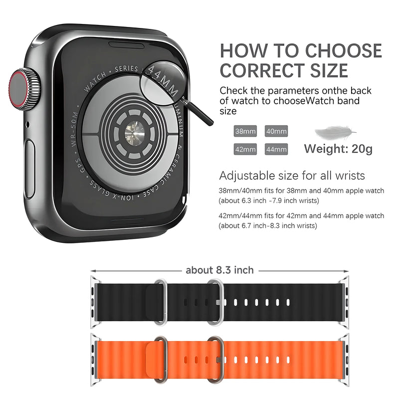 Pulseira Oceano de Silicone para Apple Watch Ultra Series 9 SE e Smartwatches com Caixa de 38mm a 49mm com Encaixe Rápido e Conforto Premium