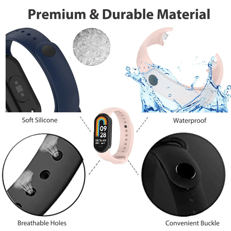 Pulseira de Silicone Premium com Fecho Metálico para Xiaomi Mi Band 8 9 e 8 NFC com Ajuste Confortável e Design Resistente para Uso Diário