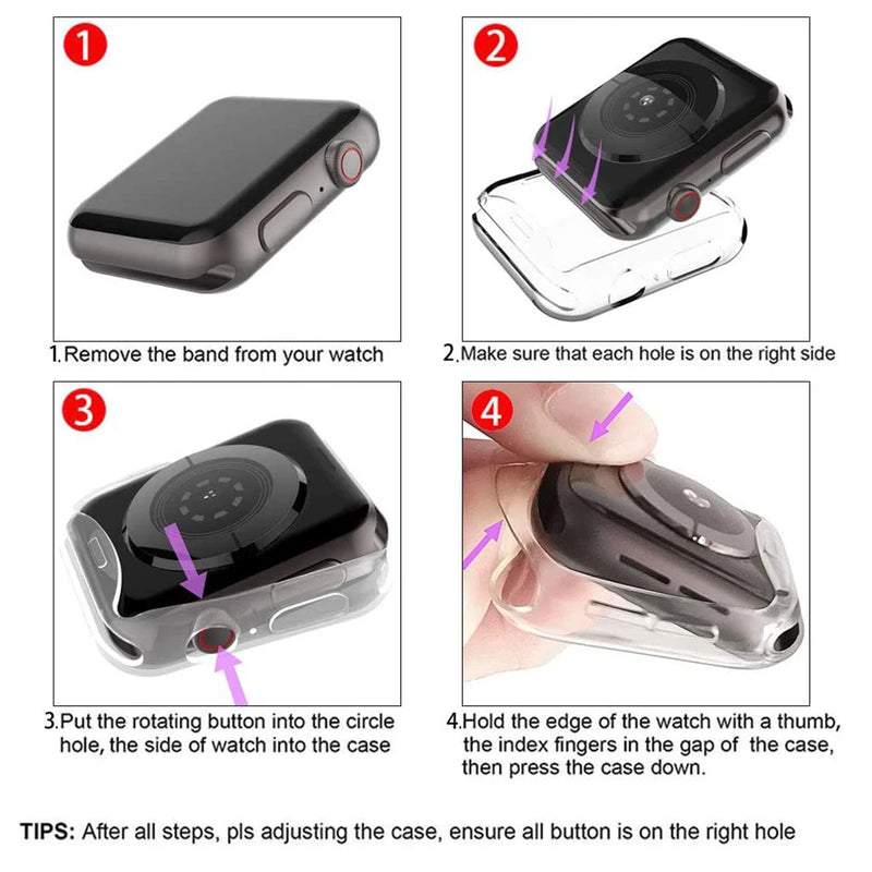 Capa Transparente em Silicone Flexível com Encaixe Preciso para Apple Watch com Proteção Antirriscos e Compatibilidade com Tamanhos de 38mm a 49mm