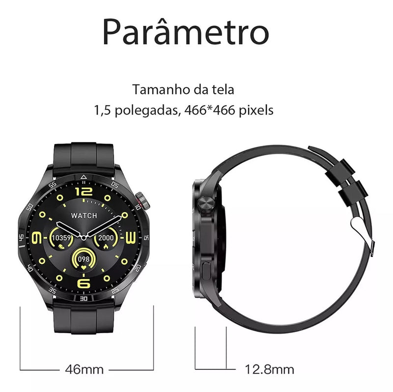 Smartwatch GT4 Max MicroOS 10 com Tela AMOLED 1.51 Chamadas Bluetooth Assistente com IA ChatGPT NFC Carregamento Sem Fio e Monitoramento de Saúde IP68