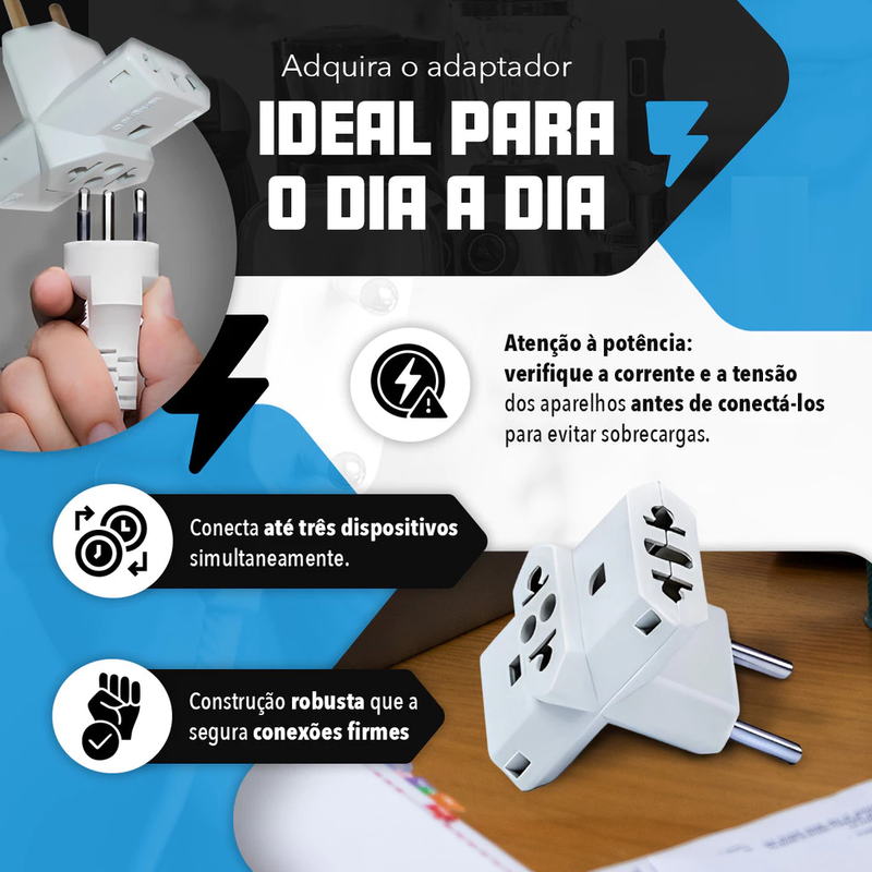 Adaptador Tomada T Benjamin Triplo 10A 20A Universal NBR Bivolt
