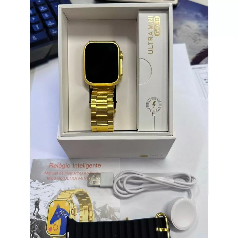 Smartwatch Ultra Mini Gold 41mm NFC HD Feminino 2 Pulseiras iOS Android