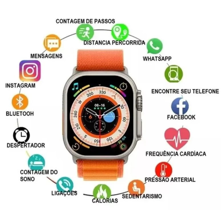 Kit 2 Smartwatch AMOLED Ultra 2 + Watch 9 c/ 5 Pulseiras iOS Android