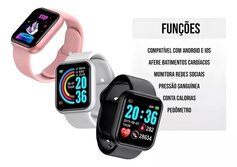 Smartwatch com Monitor de Saúde e Notificações Inteligentes com Tela Touch para Android e iOS