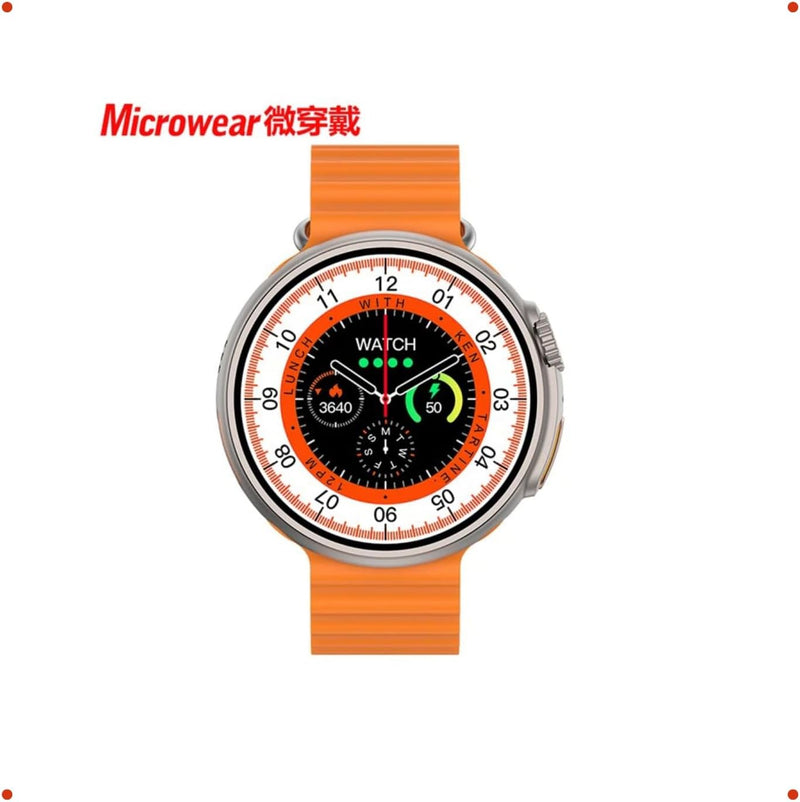 Smartwatch S9 Ultra Pro Série 9 com Tela HD Chamadas Bluetooth Coroa Giratória Pulseira Couro PU e Oceano Monitoramento de Saúde e App WearFit Pro para Android e iOS
