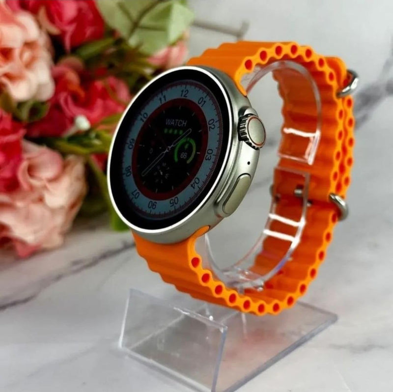 Smartwatch S9 Ultra Pro Série 9 com Tela HD Chamadas Bluetooth Coroa Giratória Pulseira Couro PU e Oceano Monitoramento de Saúde e App WearFit Pro para Android e iOS