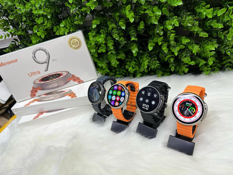 Smartwatch S9 Ultra Pro Série 9 com Tela HD Chamadas Bluetooth Coroa Giratória Pulseira Couro PU e Oceano Monitoramento de Saúde e App WearFit Pro para Android e iOS
